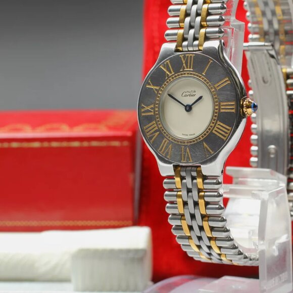 MINT Cartier Must De Two Tone Gold Ladies Watch - Picture 4 of 6